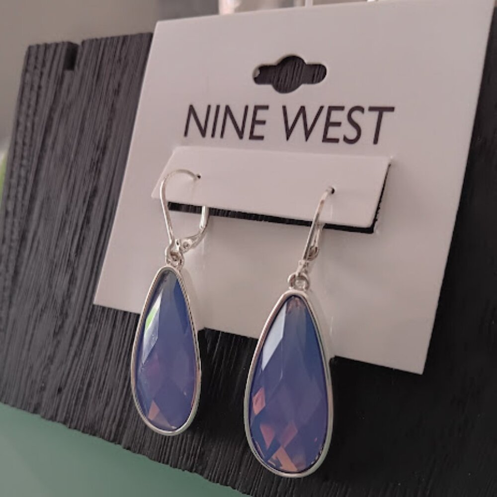 NINE WEST Mod/Contemporary Silver Purple-Pink Luminescent Teardrop Earrings**NEW - Picture 3 of 3